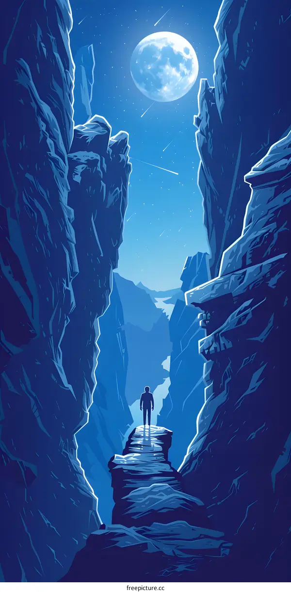 Man Standing on a Cliff Looking at the Moon