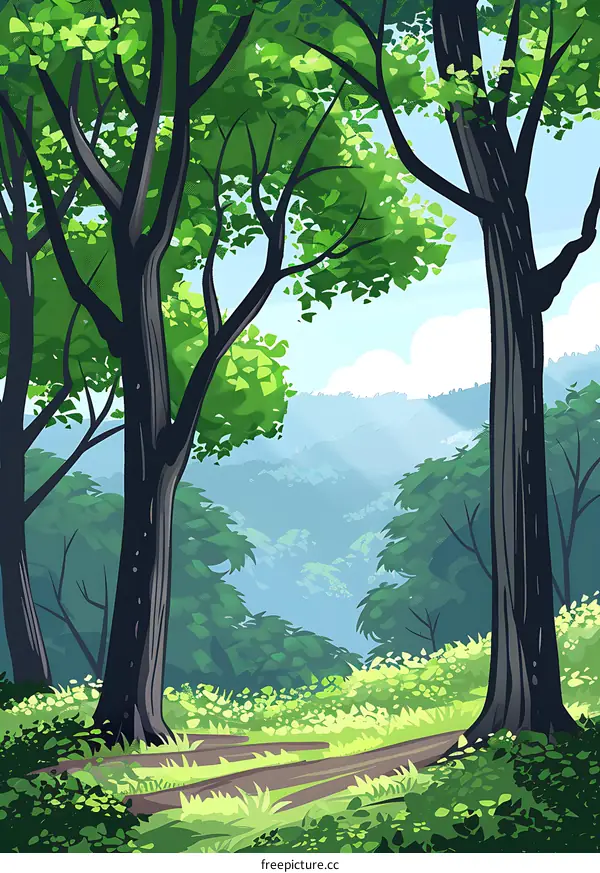 Green Trees Forest Landscape Nature Background Illustration