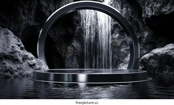 Abstract Futuristic Waterfall Cave Display Platform