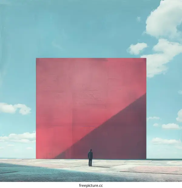 Man and Towering Pink Wall