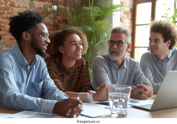 Multiethnic business team discussing ideas during meeting in modern office