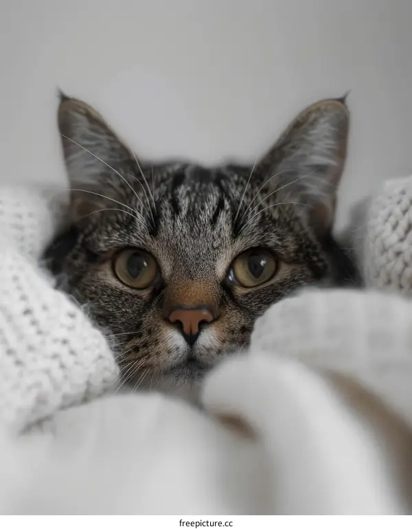 Curious Cat Peeking from Under a Blanket