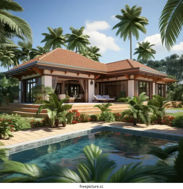 A beautiful house with a pool in a tropical setting