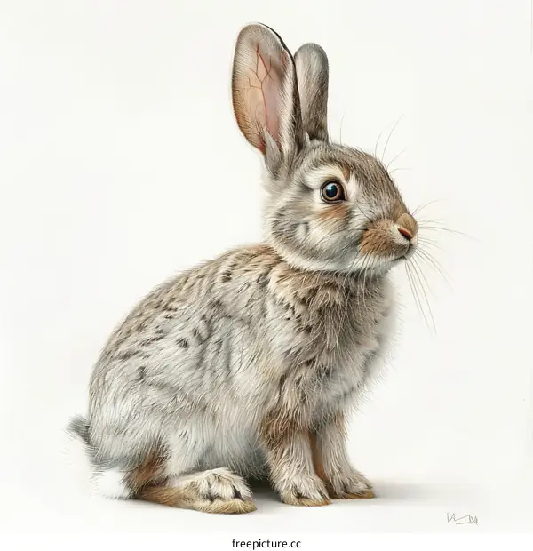 A cute bunny rabbit sits on a white background