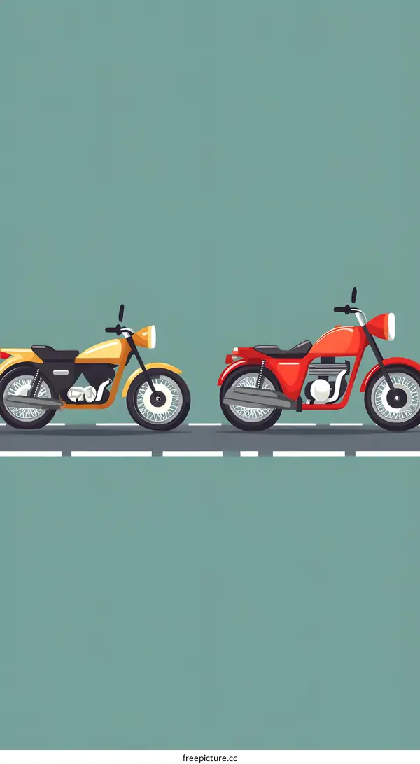 Two Vintage Motorcycles On A Road