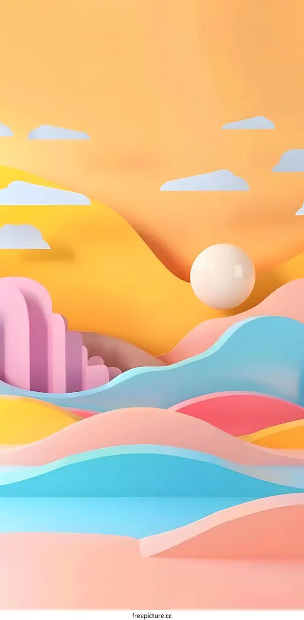 Abstract Colorful Paper Cut Style Illustration With White Ball