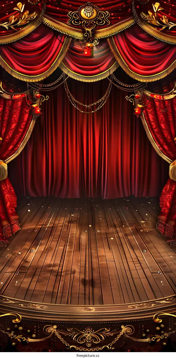 Red Stage Curtains with Gold Trim