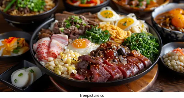 Korean BBQ beef rice with egg and vegetable