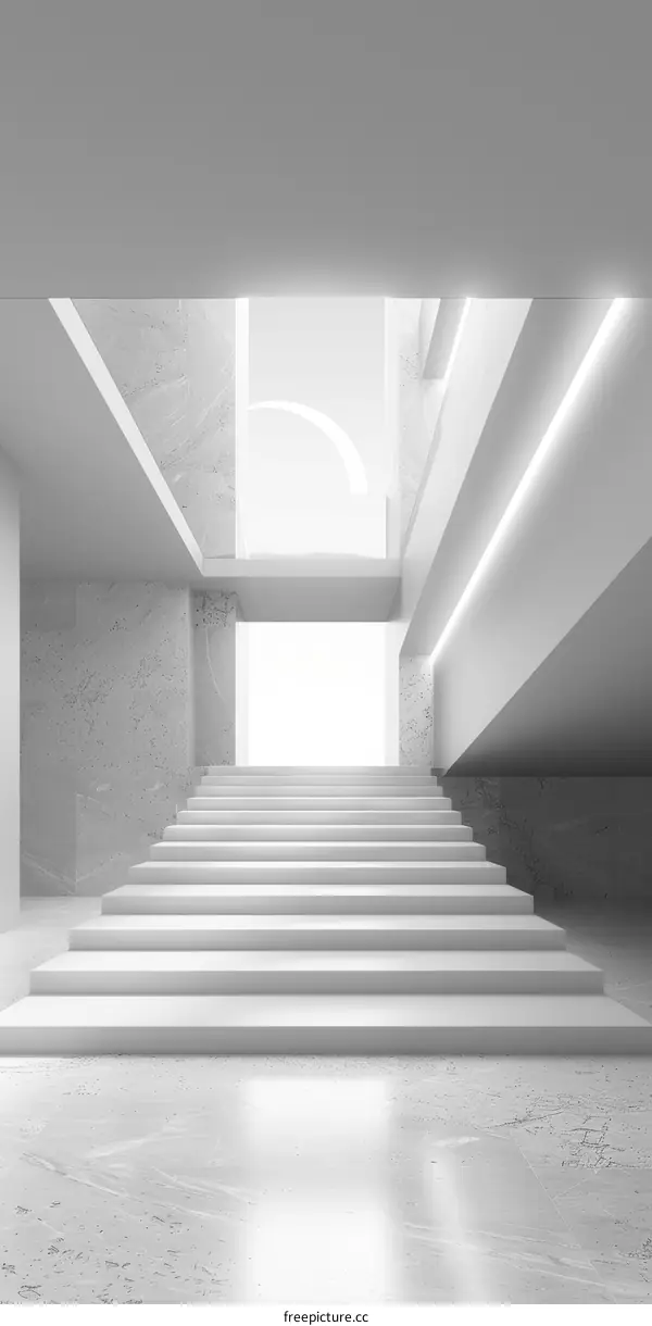 Minimalist White Architectural Space with Stairs and Light