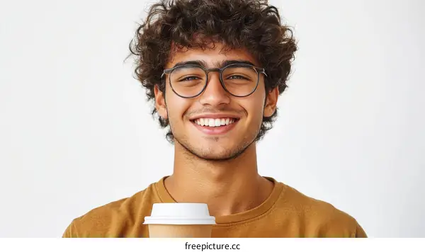 Smiling Young Man with Coffee Cup