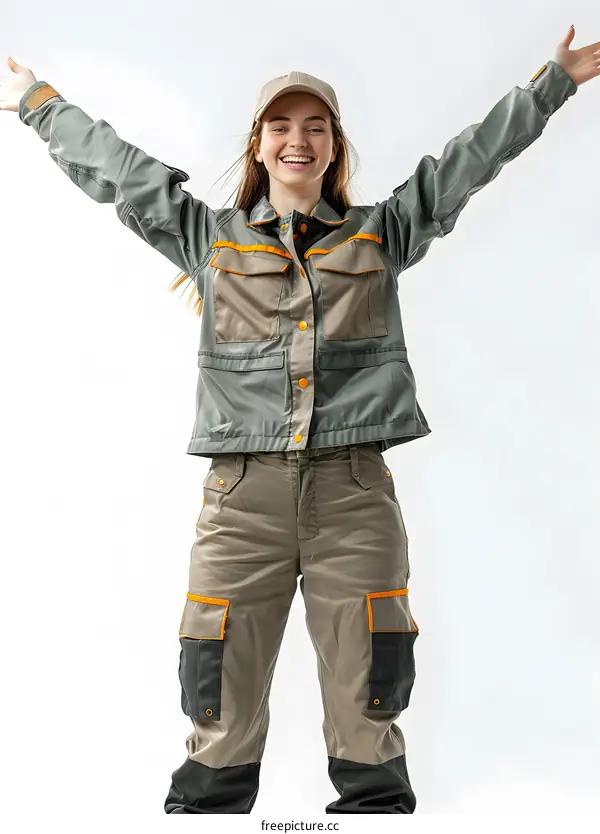 Happy Female Worker with Open Arms