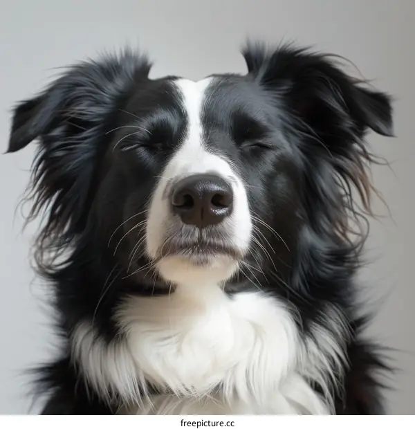 A Border Collie with eyes closed