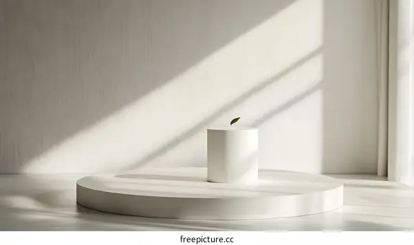 Minimalist White Stage with Cylindrical Display