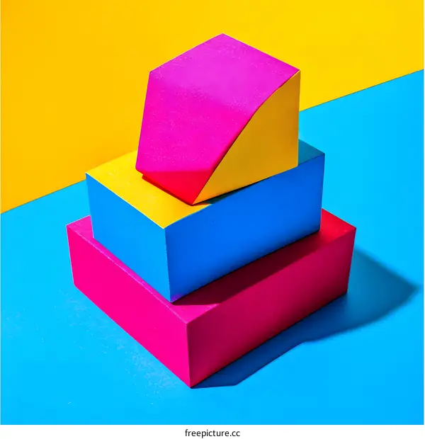 Abstract Colorful Geometric Shapes Stacked On Blue Background