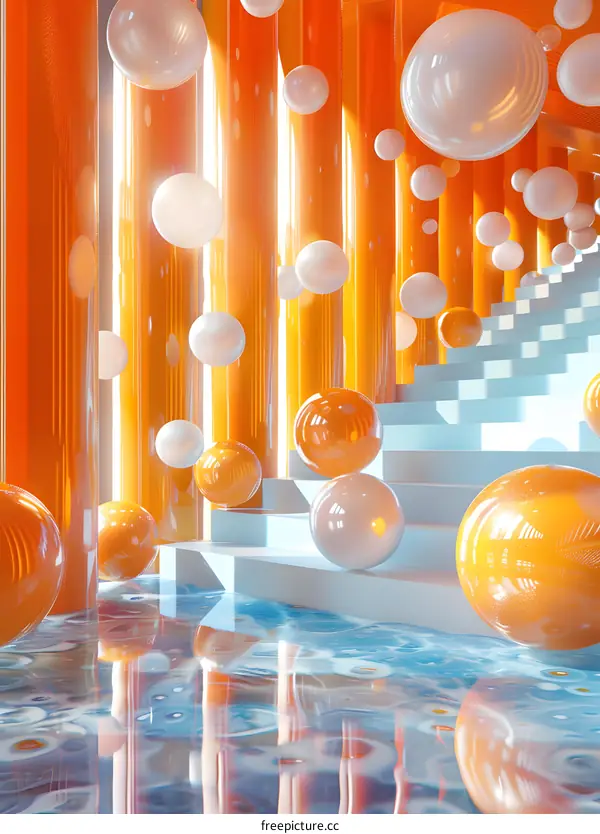 Geometric Ball Installation on Stairs