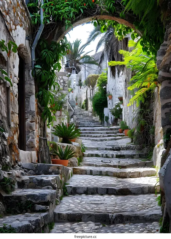 Stone Steps in a Narrow European Alley