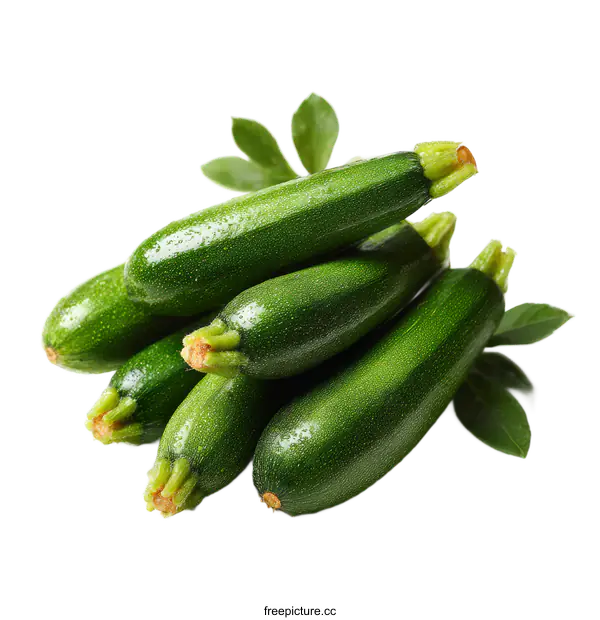 [Transparent Background PNG]Fresh Green Zucchini Vegetables with Leaves