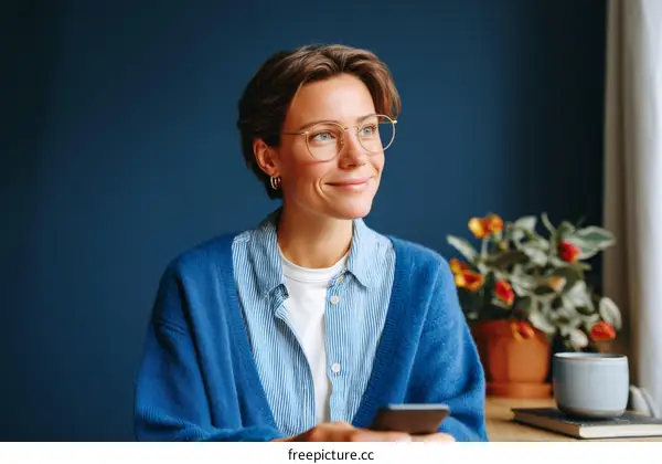 Woman with Glasses Looking Away Thoughtful Portrait