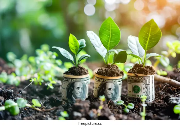 Growing Money Concept With Plants In Soil