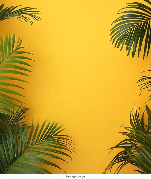 Tropical Palm Leaves on Yellow Background