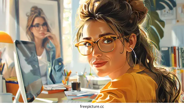 Portrait of a young woman wearing glasses and a yellow blouse