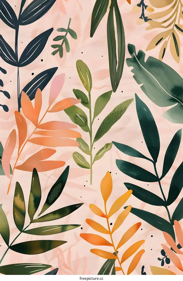 Watercolor Illustration of Pink and Green Leaves