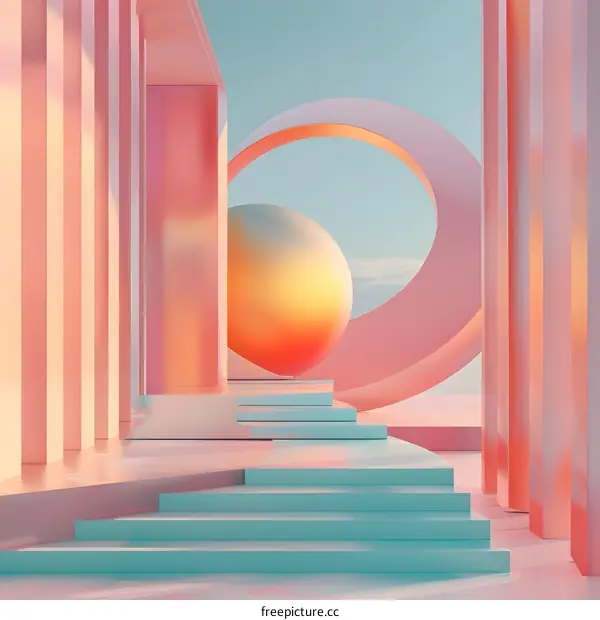 Abstract 3D Illustration of a Pink and Blue Geometric Structure