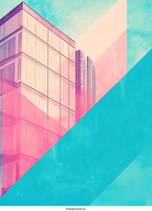 Pink And Blue Abstract City Building Illustration