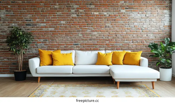 Modern Living Room with Brick Wall and Sectional Sofa