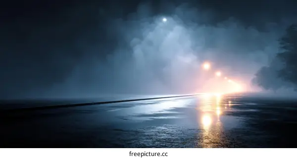Foggy Night Road at Night