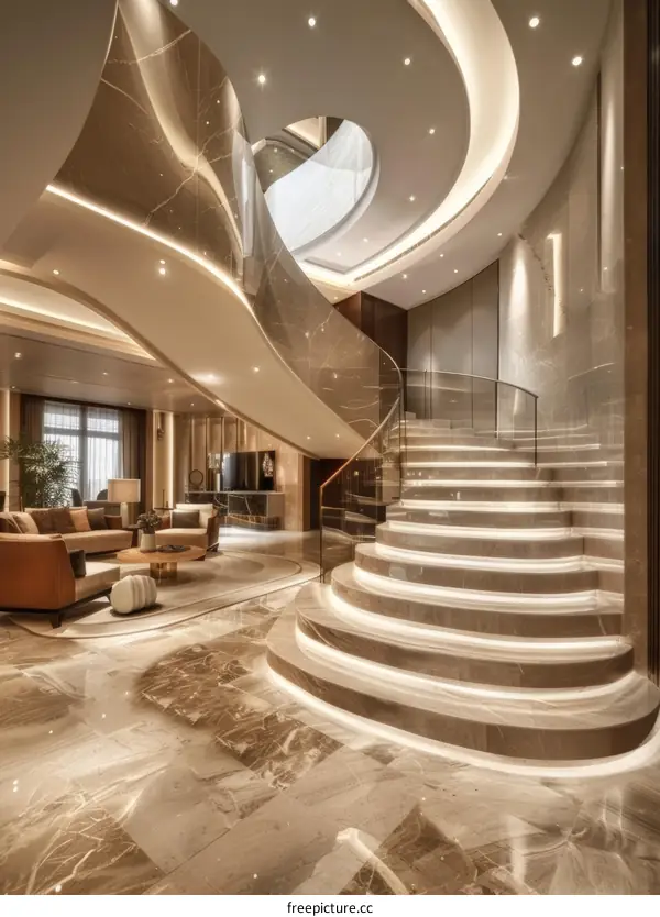 Luxury Spiral Staircase in a Modern Mansion