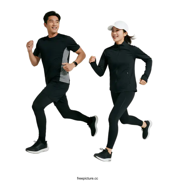 [Transparent Background PNG]Two people running in sportswear for fitness and exercise