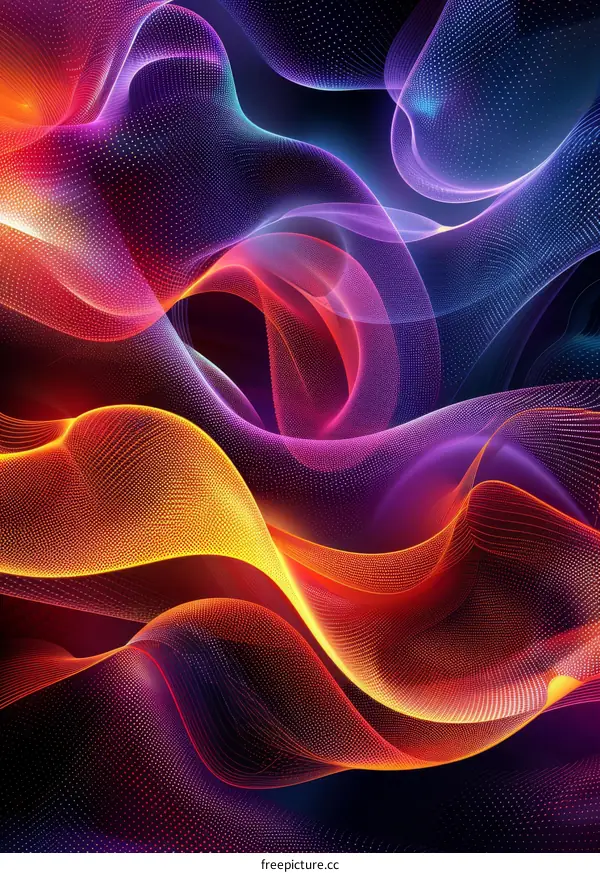 Wavy Colorful Light Trails on Black Background