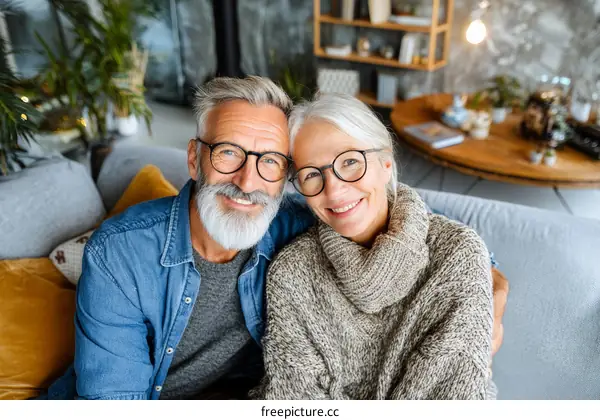 Happy senior couple relaxing at home