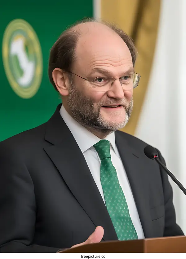 Man in Suit Giving Speech During Press Conference