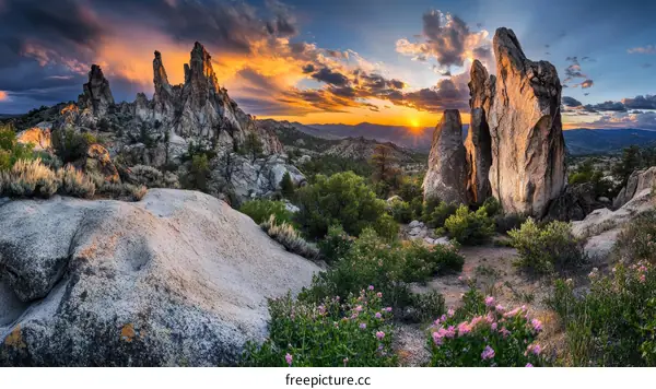 Majestic Sunset Over Rugged Rocks