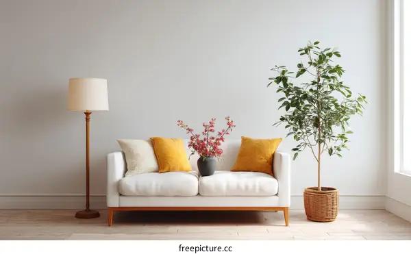 Modern Minimalist Living Room with Plants and Sofa