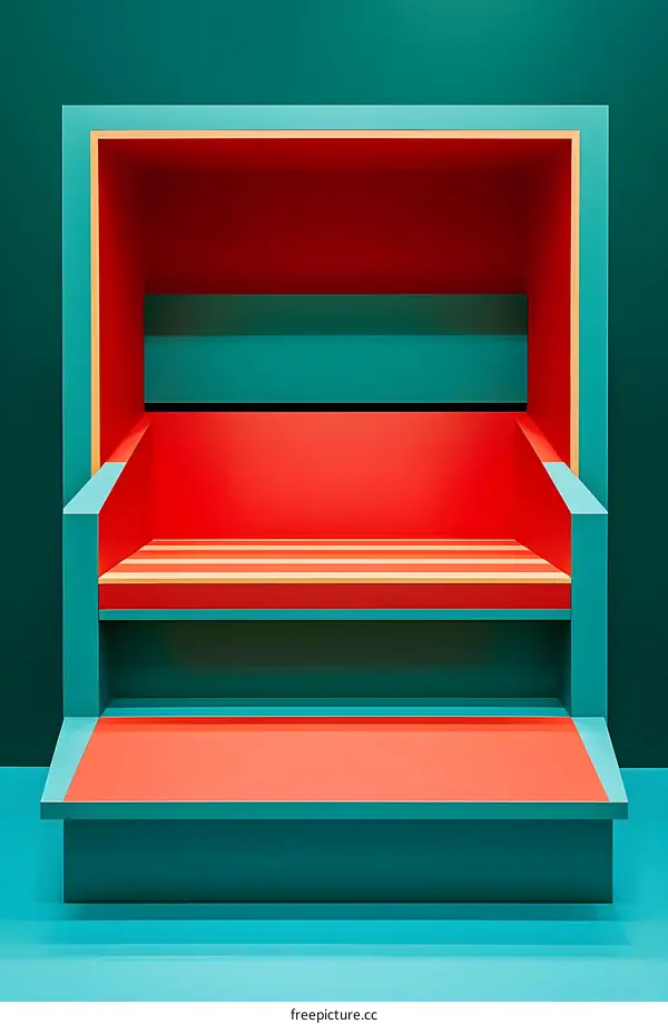 Abstract Geometric Shape with Teal and Red Colors