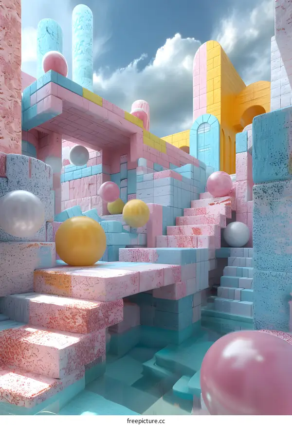 Pink and blue pastel surreal city