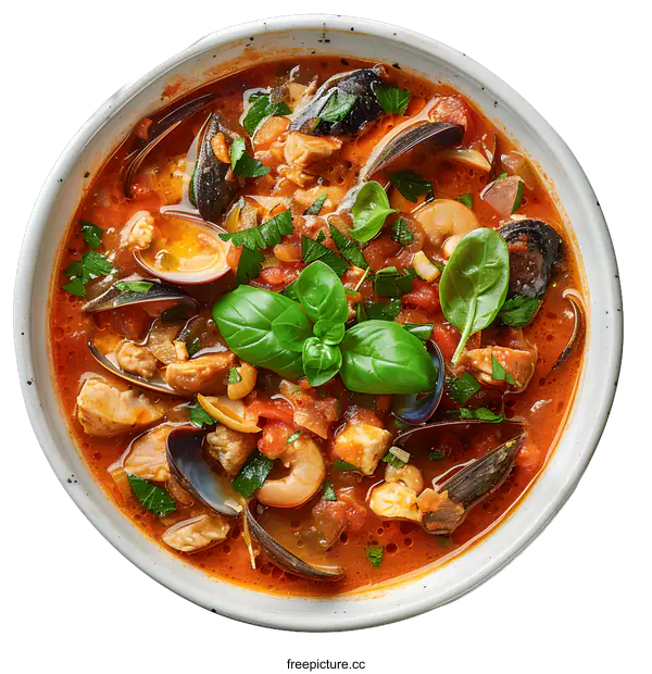 [Transparent Background PNG]Seafood Soup with Mussels and Tomatoes