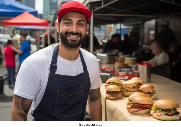 Portrait of a male chef smiling at a food market