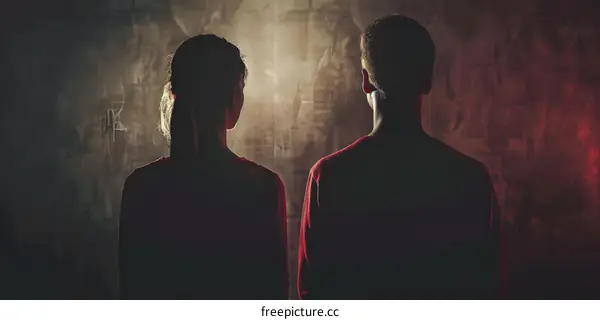 Silhouettes of a Couple Facing a Wall