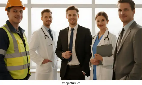 Group of professionals from different fields standing together