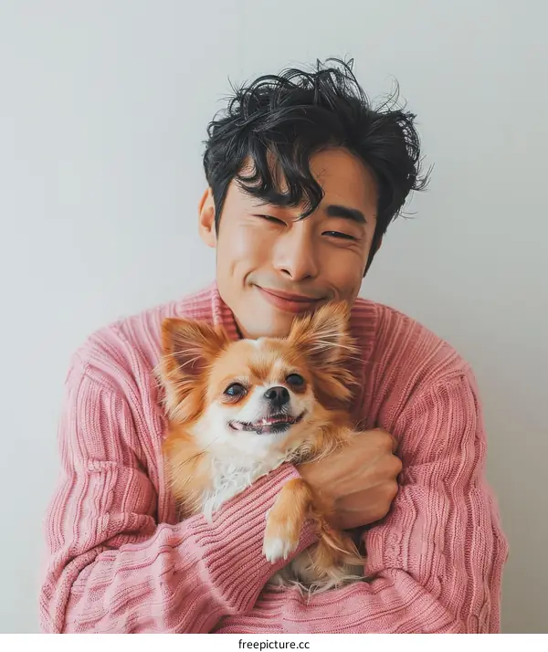 Asian man with dog