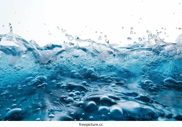 Water surface with bubbles and splashes