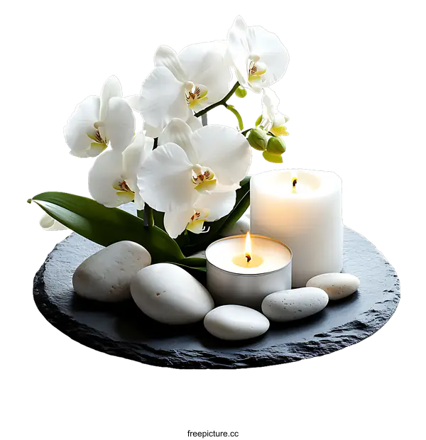 [Transparent Background PNG]Elegant Spa Arrangement with Orchids and Candles