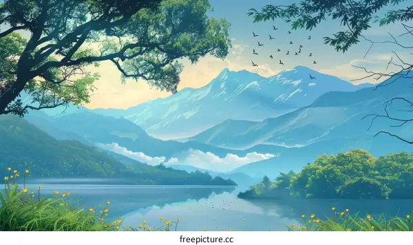 Tranquil Mountain Lake in Stunning Natural Landscape