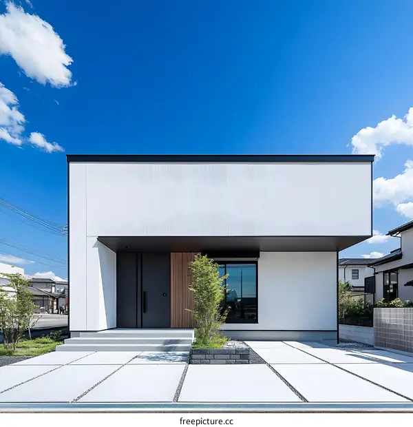 Modern Japanese House with White Walls and Black Trim