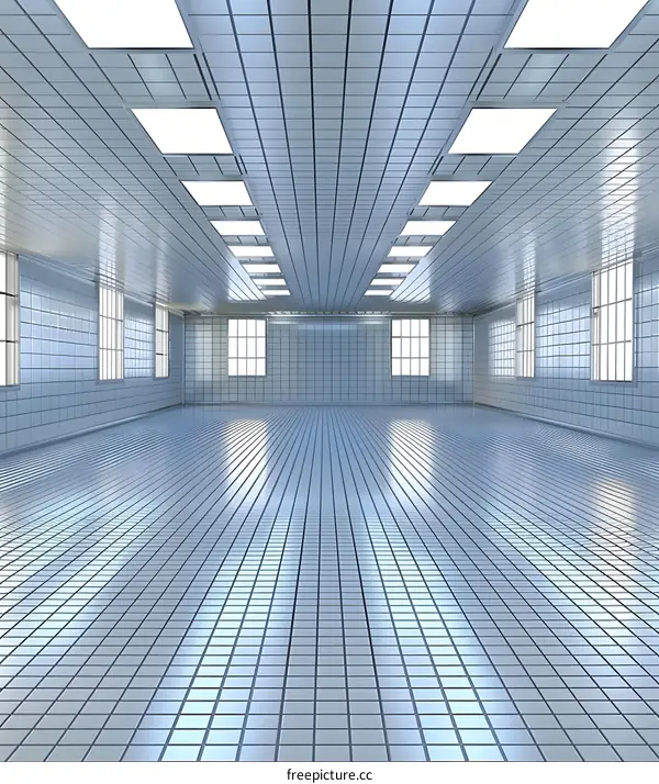 Empty Room with Tile Floor and Windows