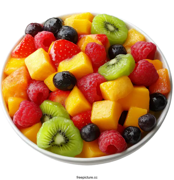 [Transparent Background PNG]Colorful Fruit Salad in a White Bowl